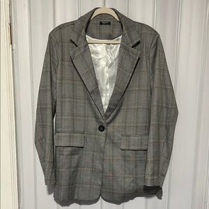 Classic Gray Plaid Women Blazer